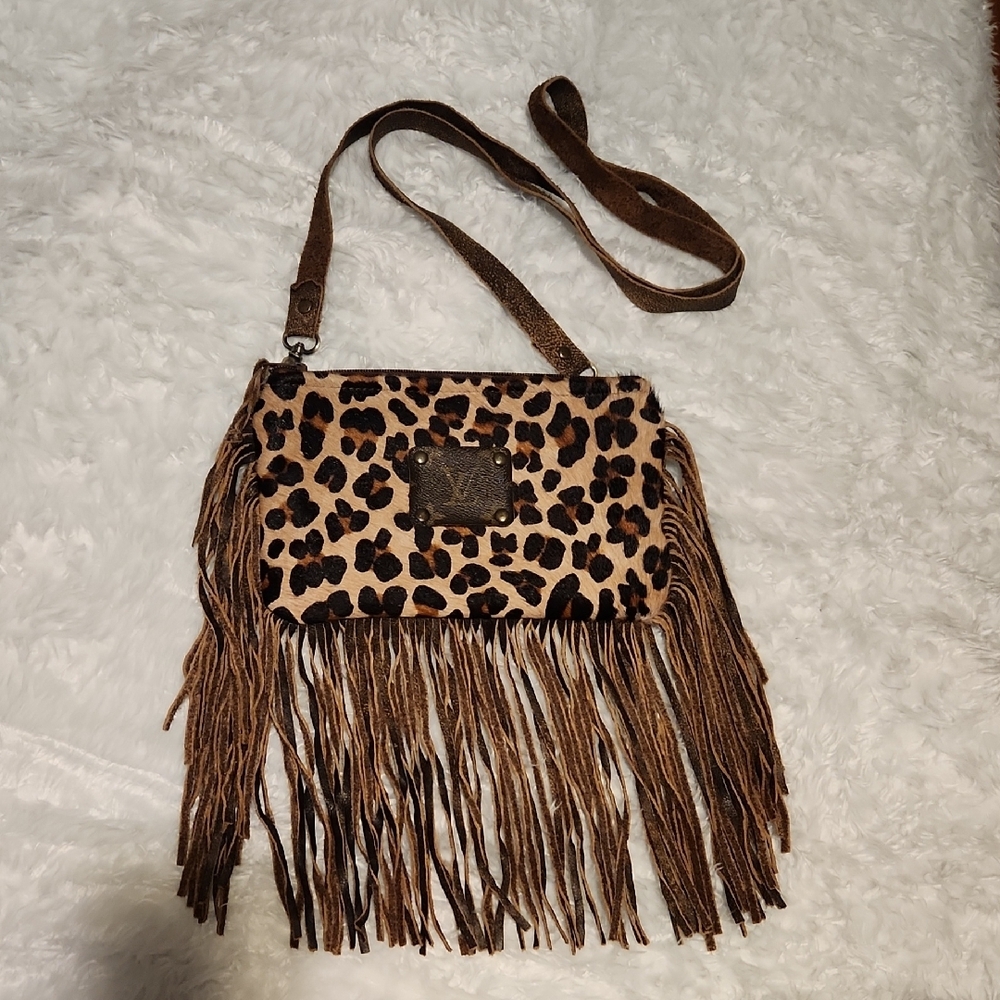 Leopard Print Fringe Crossbody Bag